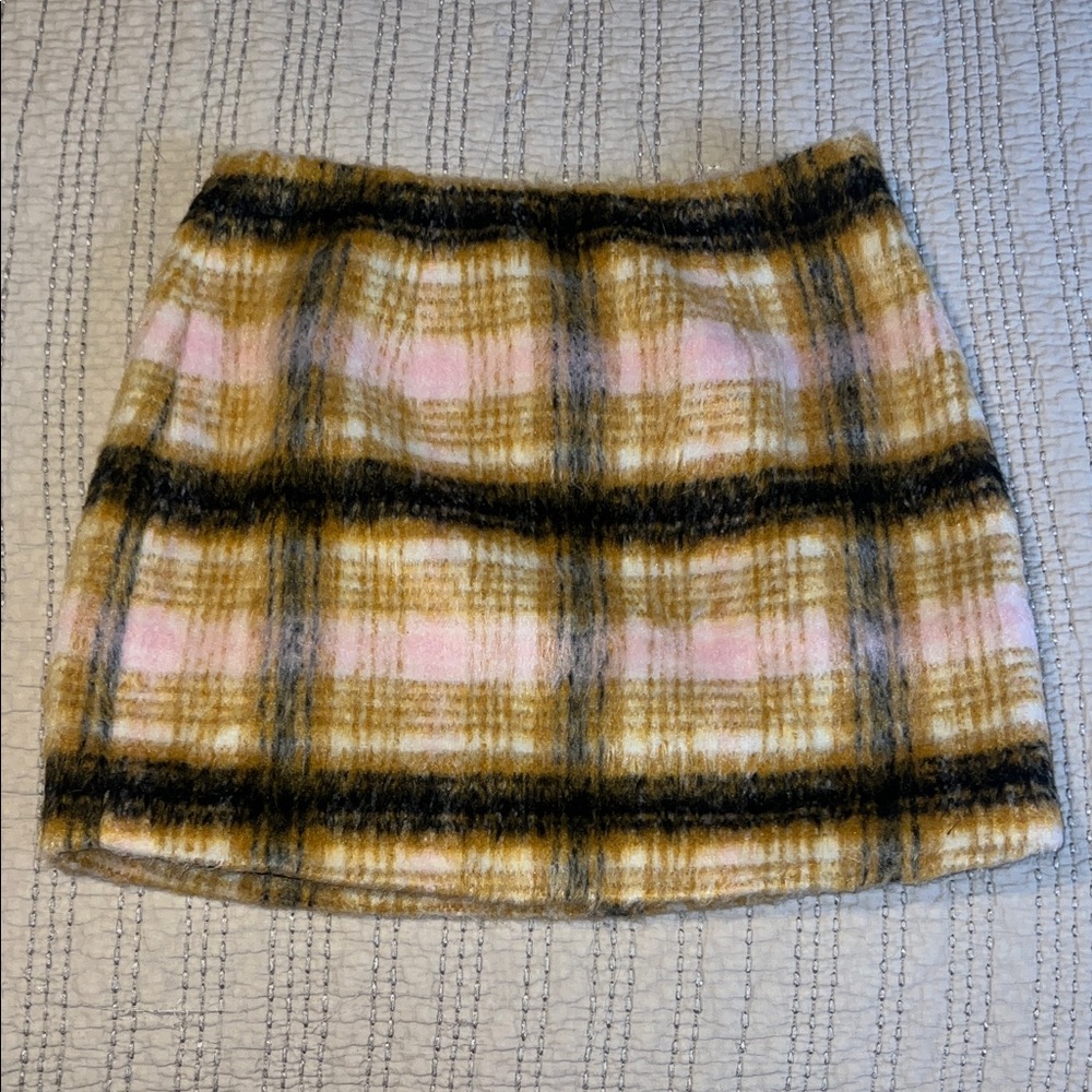 For Love And Lemons Plaid Mini Skirt in Pink and Tan